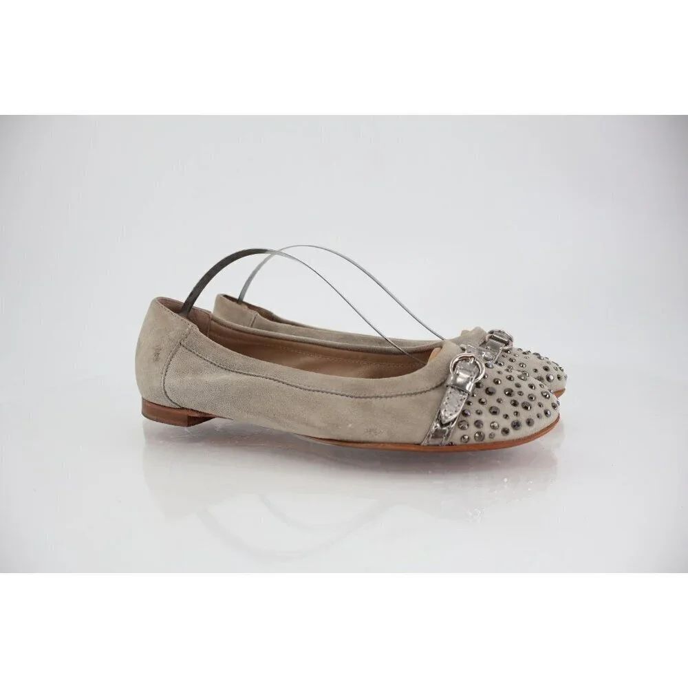AGL Italy Monika Ballet Flat Size 36.5 6.5 beige silver studded Leather Comfy